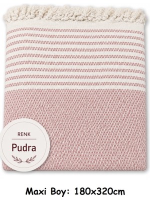 Mandaş Tekstil Pamuklu Kaymaz Hasır Dokuma Maxi Boy Kolları Örten Koltuk Örtüsü (180X310) - Pudra