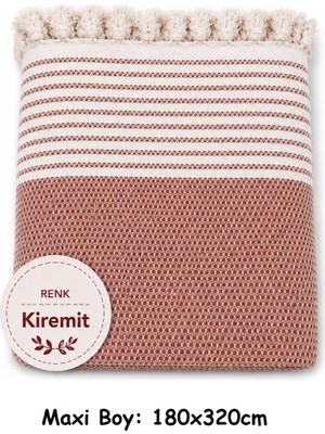 Mandaş Tekstil Pamuklu Kaymaz Hasır Dokuma Maxi Boy Kolları Örten Koltuk Örtüsü (180X310) - Kiremit