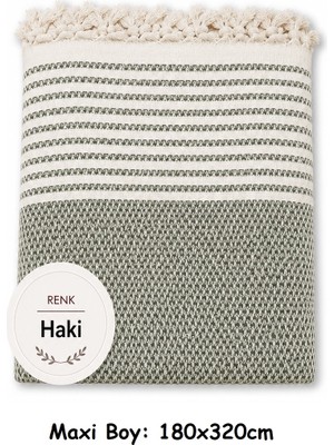 Mandaş Tekstil Pamuklu Kaymaz Hasır Dokuma Maxi Boy Kolları Örten Koltuk Örtüsü (180X310) - Haki Yeşili
