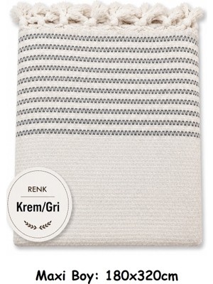 Mandaş Tekstil Pamuklu Kaymaz Hasır Dokuma Maxi Boy Kolları Örten Koltuk Örtüsü (180X310) - Kreme Gri