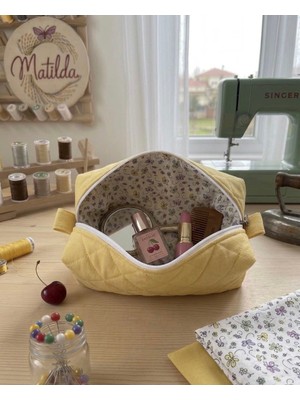 Matilda Soft Sarı Kelebekli Makyaj Çantası | Elyaf Dolgulu Düzenleyici