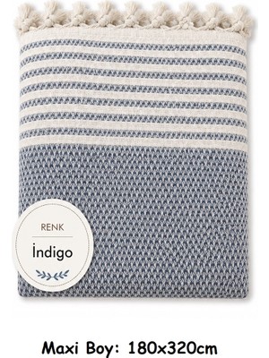 Mandaş Tekstil Pamuklu Kaymaz Hasır Dokuma Maxi Boy Kolları Örten Koltuk Örtüsü (180X310) - Indigo