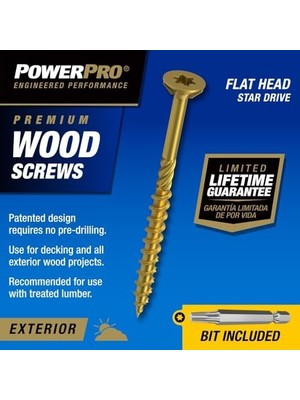 Power Pro 48606 Ahşap Vidalar, 8 x 1-1/2 Inç, Premium Dış Mekan Güverte Vidaları, Paslanmaya Dayanıklı, Epoksi Kaplamalı Bronz, 2,3 kg Tüp, 1015 Adet