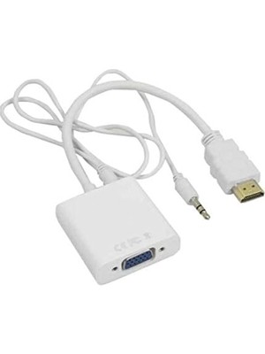 HDMI To VGA Dönüştürücü Kablo Ses Destekli Adaptör Çevirici Ps3 Kulaklık Monitör Tv LED Uydu 4548