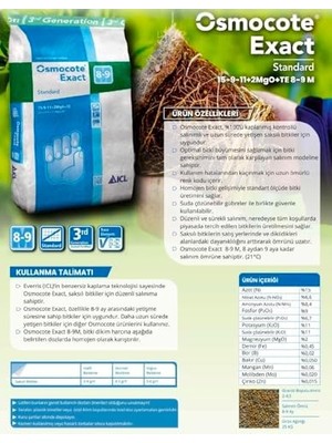 Osmocote Exact Standard 15-9-11+2mgo+Te Kontrollü Salınımlı Gübre, 8-9 Ay Etkili, Saksılı Bitkiler Için, 25 kg