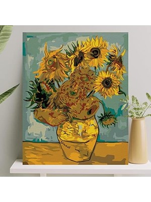 Hobi Sanat Sayılarla Boyama Tuval Seti Fırça Boya Dahil (Çıtalı) 40X50 cm - Ayçiçekleri