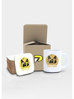 Spy Cat Casus Kedi Tasarımlı Baskılı Kupa Bardak Seti, Eğlenceli Özel Hediye Mug