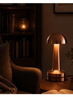 AyrStore Buğz Dokunmatik Mantar Gece Lambası Bronz LED Masa Aydınlatması
