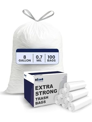 Plasticplace 8 Galon Çöp Torbası - 0,7 Mil - Beyaz Ipli Çöp Kutusu Astarları - 55,88 cm x 55,88 cm (100 Adet)
