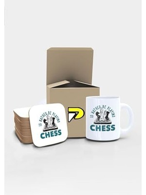 Satranç Chess Play Tasarımlı Baskılı Kupa Bardak Seti, Eğlenceli Özel Hediye Mug