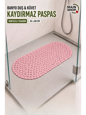 MAİN SHOP Vantuzlu Banyo ve Duş Kaydırmaz Paspası 34 cm x 68 cm Pembe Renk M-130