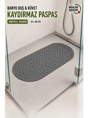 MAİN SHOP Vantuzlu Banyo ve Duş Kaydırmaz Paspası 34 cm x 68 cm Antrasit Renk M-130