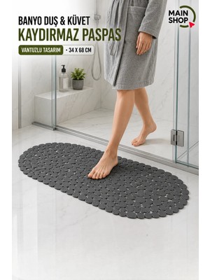 MAİN SHOP Banyo Duş ve Küvet Kaydırmazı Vantuzlu Paspas 34X68 cm Gri Renk M-130