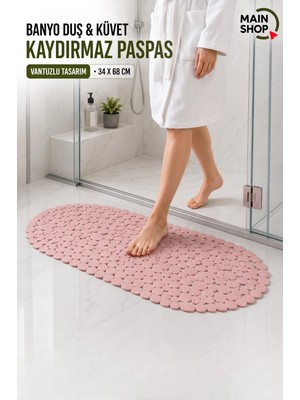 MAİN SHOP Banyo Duş ve Küvet Kaydırmazı Vantuzlu Paspas 34X68 cm Pembe Renk M-130