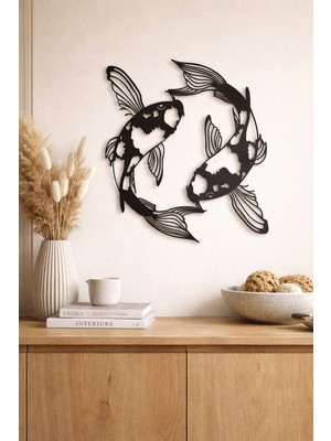 Bel&Co Home Koi Balığı Duvar Dekoru – 3mm Siyah Mdf Lazer Kesim Tablo – 60X48 cm
