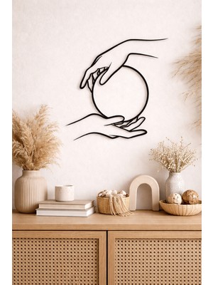Bel&Co Home Minimalist Eller ve Daire Siyah Mdf Duvar Dekoru – 3mm Lazer Kesim Modern Tablo 40X36 cm