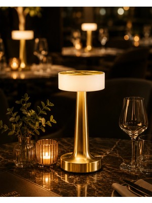 İlkyaz Fashion Şarjlı Gold Mantar Masa Lambası Dimmer Ayarlı Kablosuz LED Lamba