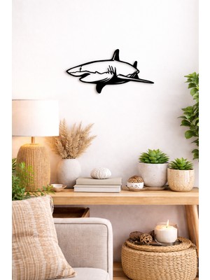 Bel&Co Home Köpek Balığı Duvar Dekoru 40X20 cm Siyah Mdf Lazer Kesim Modern Duvar Süsü Çift Taraflı Bantlı