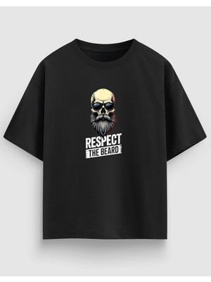 Yolo Street Oversize Unisex Siyah Tişört – Beard Baskı, %100 Pamuk Streetwear Tasarım