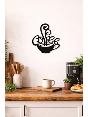 Bel&Co Home Coffee Fincan Tasarımlı Siyah Mdf Duvar Dekoru 28X30 cm | 3 mm Çift Taraflı Bant Dahil