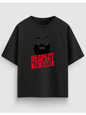 Yolo Street Oversize Unisex Siyah Tişört – Beard Baskı, %100 Pamuk Streetwear Tasarım