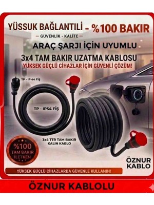 DC-ELEKTRO Öznur Kablo Evden Araç Şarjı Uyumlu (3-40 Metre ) (3x4 mm Ttr Tam Bakır) Yağmur Altında Kullanıma Uygun Uzatma Seyyar