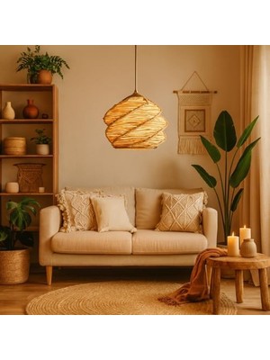 Primante Handmade Tekli Sarkıt Natural | El Yapımı, Modern, Doğal Dokulu Aydınlatma | 20-37 cm | E27 Duy Uyumlu | Metal Gövde