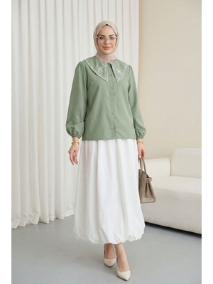 Moda Morfo Bebe Yaka Fistolu Kolu Lastikli Poplin Gömlek Bluz  -Çağla Y.