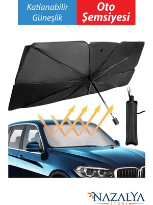 Empressco Nazalya Katlanabilir Araba Ön Cam Güneş Koruyucu Oto Şemsiye Güneşlik Metalize Isı Yalıtımlı Yazlık - 145X80CM - Fiyatı, Yorumları