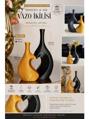 MUS3D  |  |estelia Vazo Seti (2’li Set)  |  Gold & Siyah (Plastik)