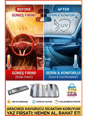 Empressco Figiza Araba Ön Cam Güneşliği Oto Metalize Alüminyum Katlanabilir Güneşten Koruyucu Perde Güneşlik 130X60CM - Fiyatı, Yorumları