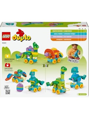 Kasabası 3’ü 1 Arada Tekerlekli Dinozorlar 10451 - Dinozor Seven 3 Yaş ve Üzeri Çocuklar Için Eğitici ve Yaratıcı Oyuncak Yapım Seti, Doğum Günü HEDIYESI(108 Parça)