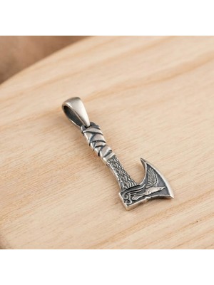 Ebrar Silver Gümüş Balta Kolye Ucu 925 Ayar Gümüş Mat Viking Baltası Figürlü Unisex Kolye Ucu