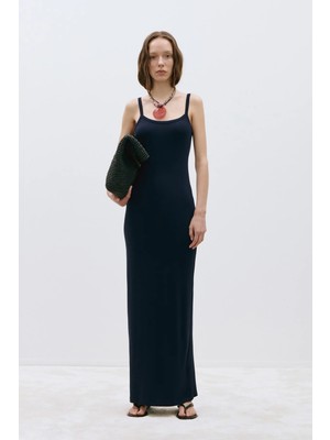 Suud Collection Lacivert Rae Askılı Basic Elbise