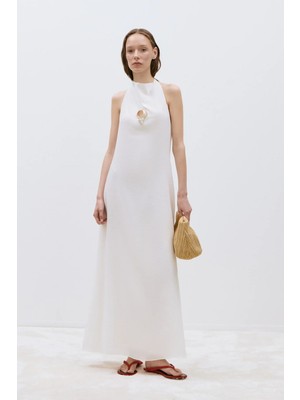 Suud Collection Beyaz Winnie Halter Yaka Elbise