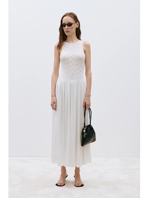 Suud Collection Ekru Lacy Dantelli Maxi Elbise