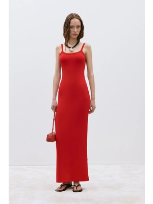 Suud Collection Kırmızı Rae Askılı Basic Elbise