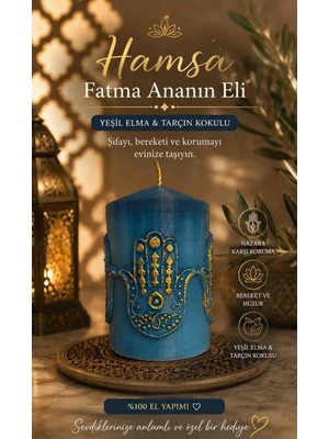 Minimum Stories Hamsa Fatma Ananın Eli Yeşil Elma& Tarçın Kokulu Mum Nazar Koruyucu Dekoratif Hediye