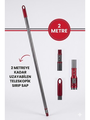 Primeaks 2 Metre Teleskopik Sap Kalın Metal Gri - 2m Uzayan Sırık Temizlik Sapı