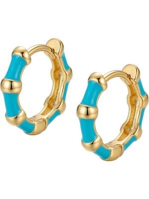 Mith Sb Takı Altın Kaplama Mavi Mineli Kemik Halka Küpe | Gold Modern Kadın Küpe - Nikel Içermez