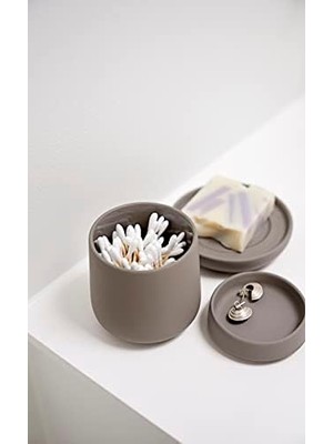 One Kapaklı Saklama Kutusu, Seramik Kutu, Pamuk Pedleri ve Pamuklu Çubuklar Gibi Banyo Malzemelerini Saklamak Için, Çap 8,4 Cm, Yükseklik 10 Cm, Kapasite 290 Ml, Siyah
