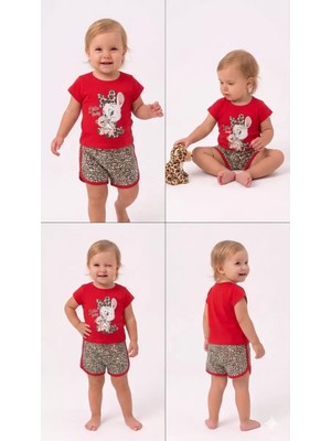 İkikareshop 1/4 Yaş Leopar Tavşan Baskılı Çocuk Takımı