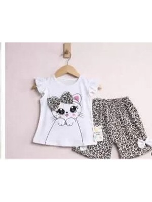 İkikareshop 9/24 Ay Leopar Kedi Baskılı Bebek Takımı
