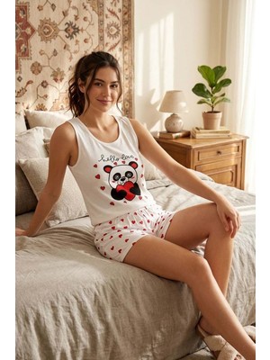 Gri Mor Tekstil Slim Kalıp Pamuklu Sıfır Kollu Şortlu Kadın Pijama Takımı