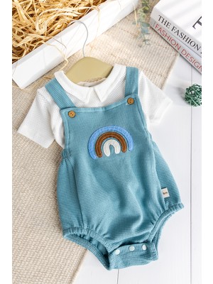 Babymod Gök Kuşaklı 100% Pamuk Erkek Bebek Salopet Yazlık Tulum