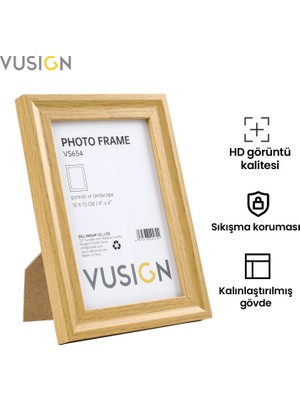 Vusign Vusıgn VS654 Mdf Fotoğraf Çerçevesi 10X15 cm Ahşap Kabartmalı Çerçeve Masaüstü ve Duvar Askılı