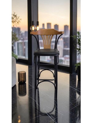 Fursimo Vegas Serisi 75 cm Ahşap Sırtlı Bar Sandalyesi – 1.sınıf Paslanmaz Metal Ayaklı