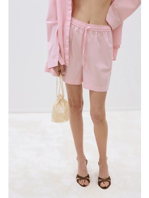Suud Collection Pembe Klara Yıkamalı Poplin Şort