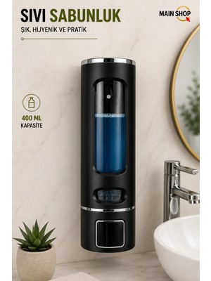 MAİN SHOP 1 Adet Siyah 400 ml Manuel Şampuan Sıvı Tutucu Banyo Mutfak Lavabo Oteller El Dezenfektanı Sabunluk
