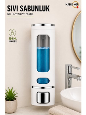 MAİN SHOP Manuel Sabunluk Sıvı Lavabo Sabunluk El Sabunu Duvara Monte Beyaz Renk 1 Adet